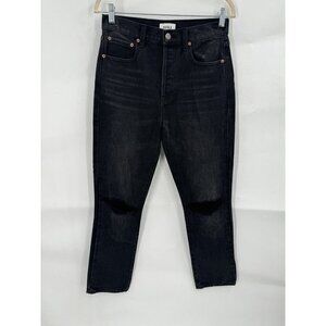 Pistola Jean Women 26 Black Wash Denim Straight Leg Blowout Knee Jean Button Fly